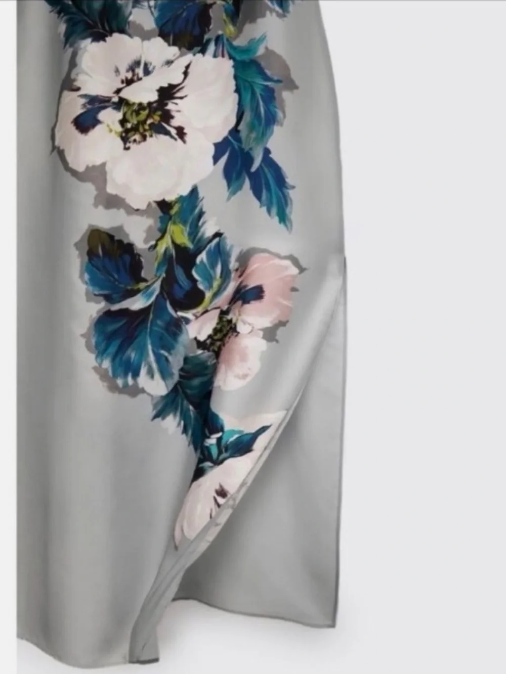 Zara Light Gray Floral Slip Dress with Blue & Pink Blooms - Picture 4 of 5